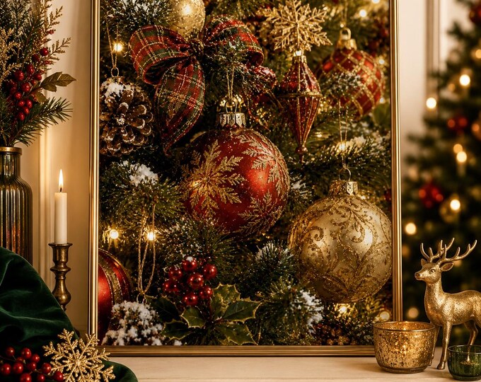 Vintage Christmas Tree Decorations Art Print