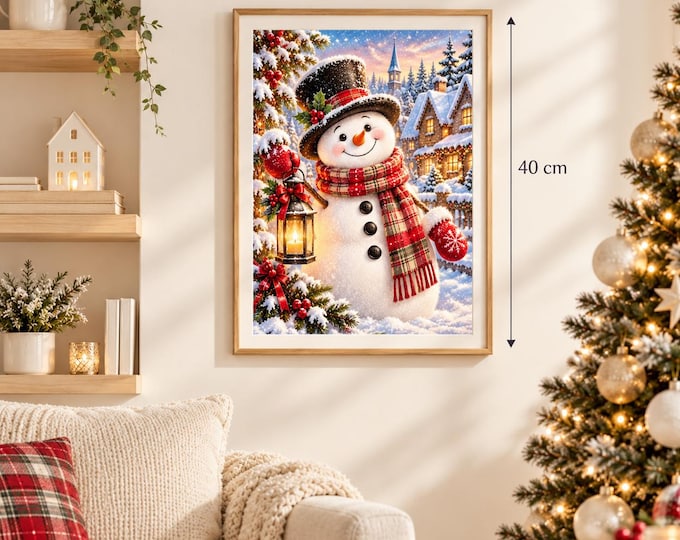 Snowman Print, Christmas Snowman Wall Art, Vintage Christmas Poster