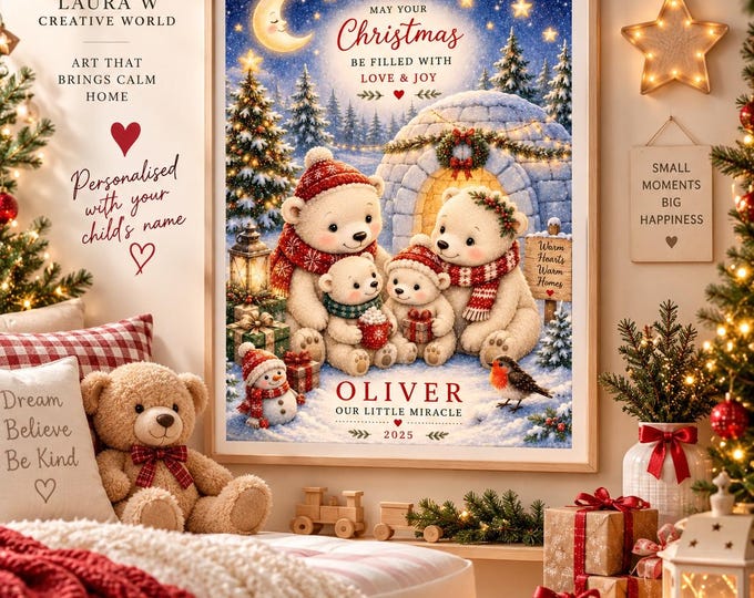 Personalised Christmas Bear Nursery Wall Art