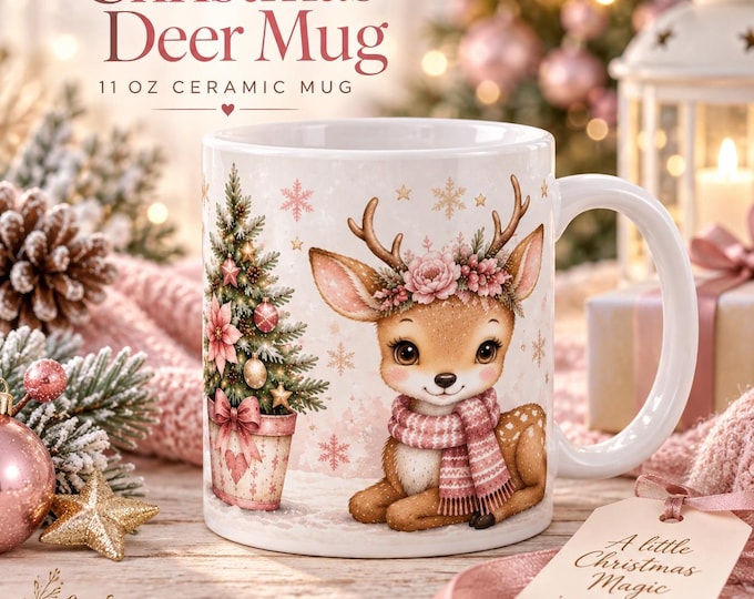 Pink Christmas Deer Mug