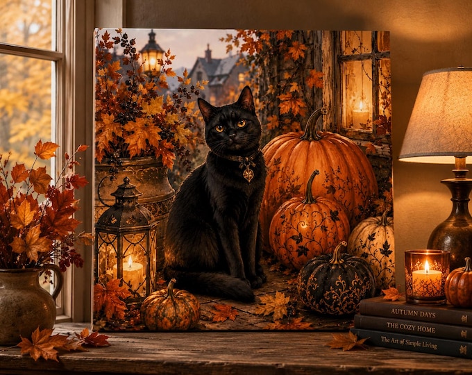 Black Cat Halloween Art Print — Unframed