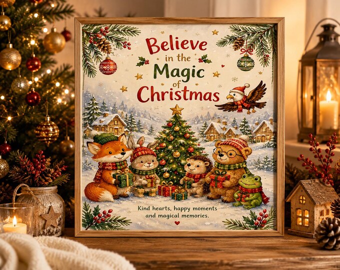 Believe in the Magic of Christmas – Cute Woodland Friends Christmas Wall Art