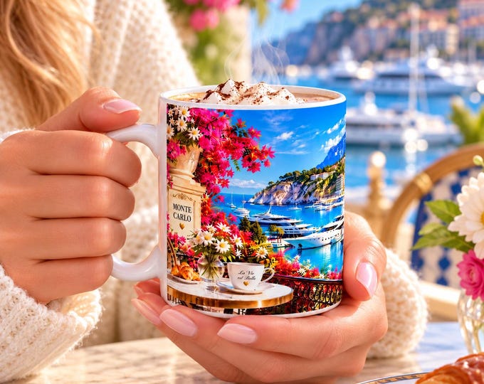 Monte Carlo Mug, Monaco Harbour Coffee Cup, French Riviera Gift