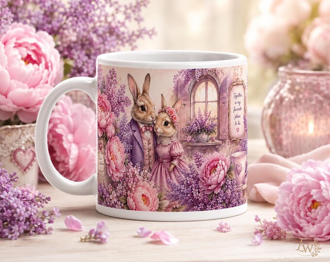 Romantic Bunny Couple Mug – Sweet Gift for Her