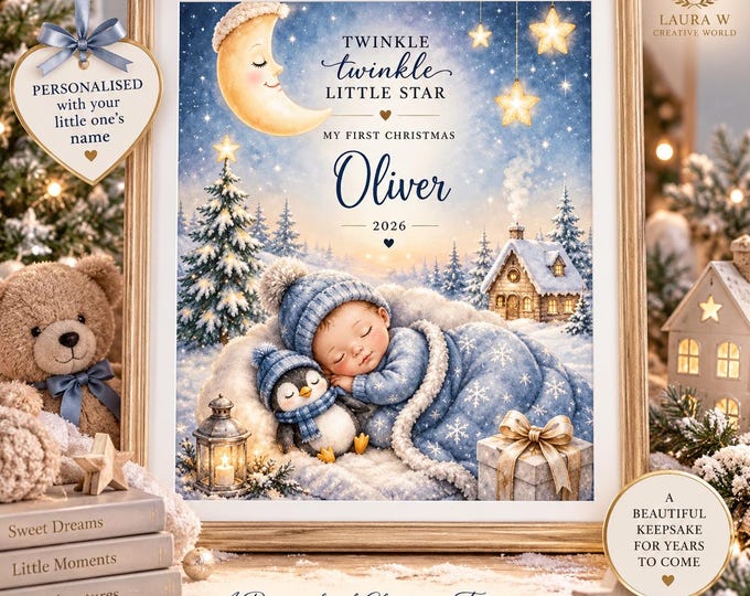 Personalised Christmas Baby Nursery Wall Art