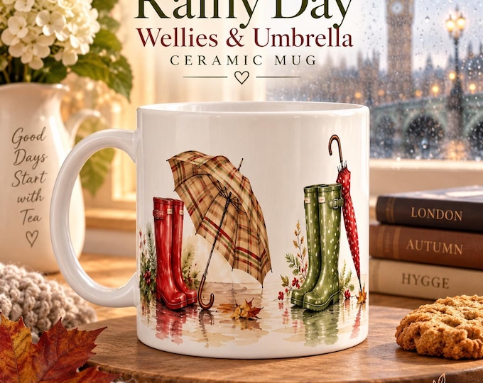Rainy Day Wellies & Umbrella Mug
