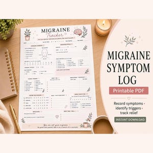 Daily Migraine Tracker Printable, Headache Symptom and Trigger Log, Chronic Migraine Journal PDF