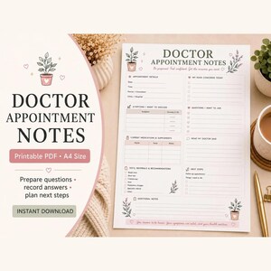 Arzttermin-Notizen zum Ausdrucken | Medizinischer Planer (PDF) | Gesundheitsplaner (A4) | Checkliste für den Arztbesuch | Patientennotizen