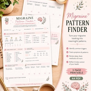 Printbare migrainepatroonzoeker | Migrainetrigger-tracker | Hoofdpijn- en symptomenlogboek | Migrainedagboek | A4 PDF direct te downloaden