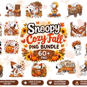 Snoopy Cozy Fall PNG Bundle 60+ Designs, Autumn Cabin Hammock Camping Clipart, Vintage Truck Pumpkin Sublimation, Commercial Use