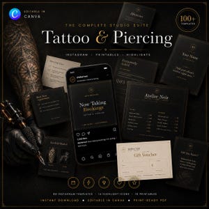 Tattoo Artist Canva Templates | Instagram Post & Story Bundle for Tattoo Studio, Piercing Studio Marketing Kit, Editable Social Media Pack