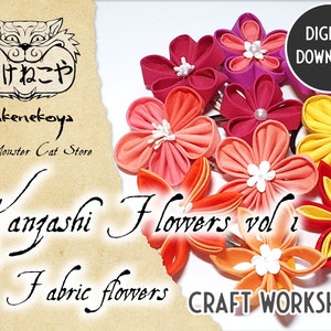 How to make Kanzashi Flowers from Fabric.  Craft tutorial, Digital download.
