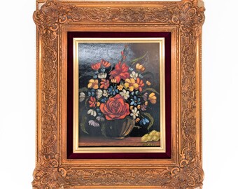 Vintage Floral Oil Painting in Ornate Gilded Frame – Signed “J.B. Arts” – 1972
