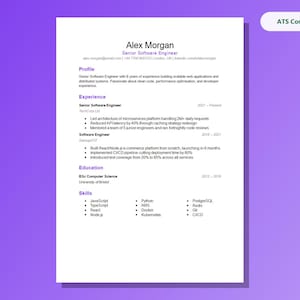 Lebenslaufvorlage für Softwareentwickler: Bearbeitbarer Microsoft Word-Lebenslauf, klassisches Design von Violett, ATS-kompatibel