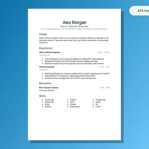 Vorlage für einen Lebenslauf als Softwareentwickler: Bearbeitbarer Microsoft Word-Lebenslauf, Sky Classic Design, ATS-kompatibel