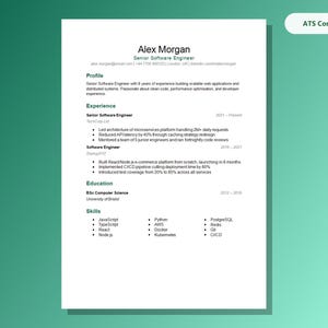 Software Engineer Resume Template: Editable Microsoft Word CV, Emerald Classic Design, ATS-Friendly