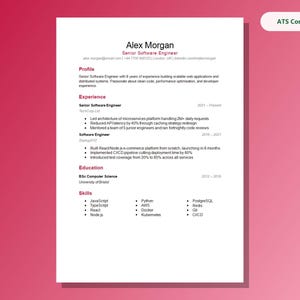 Software Engineer Resume Template: Editable Microsoft Word CV, Rose Classic Design, ATS-Friendly