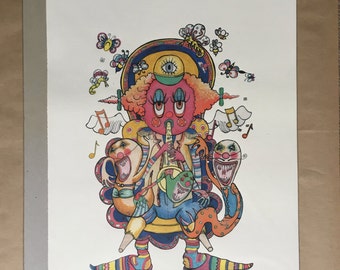 Impresión Giclée de saxofón de humor oscuro – Arte ingenuo forastero (A3)