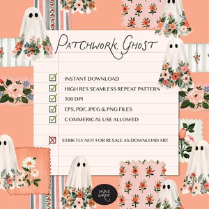 A peachy vintage repeat pattern full of painted style fabric swatches and meadow floral ghosts that is perfect for adding a touch of magic to your autumn projects.

Created in the Indie Wren Studio and turned into a seamless pattern ready to drop straight into fabric, packaging, prints, or personal keepsakes.