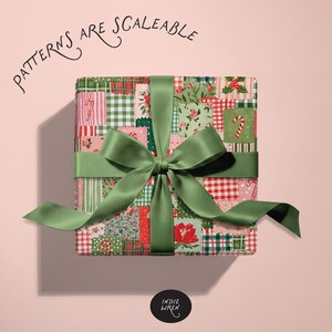 A festive treat repeat pattern full of painted style fabric swatches in a patchwork quilted pattern featuring candy canes, gingham and stripes that is perfect for adding a touch of magic to your Christmas projects.

Created in the Indie Wren Studio and turned into a seamless pattern ready to drop straight into fabric, packaging, prints, or personal keepsakes.