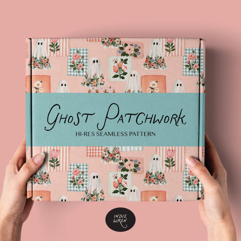 A peachy vintage repeat pattern full of painted style fabric swatches and meadow floral ghosts that is perfect for adding a touch of magic to your autumn projects.

Created in the Indie Wren Studio and turned into a seamless pattern ready to drop straight into fabric, packaging, prints, or personal keepsakes.