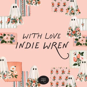 A peachy vintage repeat pattern full of painted style fabric swatches and meadow floral ghosts that is perfect for adding a touch of magic to your autumn projects.

Created in the Indie Wren Studio and turned into a seamless pattern ready to drop straight into fabric, packaging, prints, or personal keepsakes.