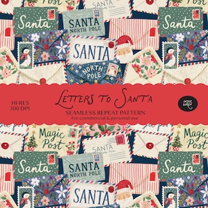 Seamless Post to North Pole Pattern Digital Download -  Festive Preppy Letter to Santa, Christmas Print for Fabric, Crafts and Digital Paper
