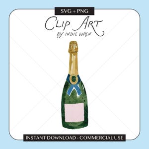 Champagnerflaschen-Aquarell-Cliparts, gemalte Sommergerichte (PNG-Druckvorlage), Hochzeitseinladungsdateien für Bastelarbeiten – kommerzielle Nutzung erlaubt