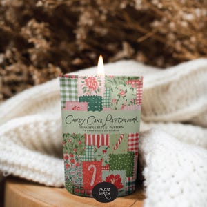 A festive treat repeat pattern full of painted style fabric swatches in a patchwork quilted pattern featuring candy canes, gingham and stripes that is perfect for adding a touch of magic to your Christmas projects.

Created in the Indie Wren Studio and turned into a seamless pattern ready to drop straight into fabric, packaging, prints, or personal keepsakes.