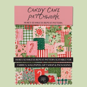 A festive treat repeat pattern full of painted style fabric swatches in a patchwork quilted pattern featuring candy canes, gingham and stripes that is perfect for adding a touch of magic to your Christmas projects.

Created in the Indie Wren Studio and turned into a seamless pattern ready to drop straight into fabric, packaging, prints, or personal keepsakes.