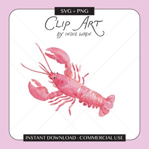 Aquarell-Cliparts von rosa Hummern, gemalte Sommerlebensmittel-PNG-Dateien zum Ausdrucken, SVG-Dateien für Hochzeitseinladungen und Bastelarbeiten – kommerzielle Nutzung erlaubt
