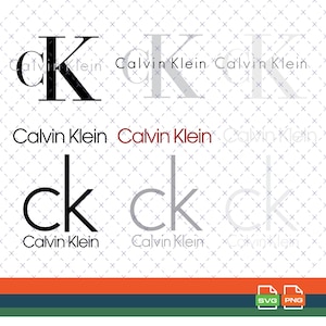 Puede incluir: Un archivo gráfico digital que contiene múltiples variaciones del logotipo de Calvin Klein, incluyendo el monograma CK y el nombre completo de la marca en negro, rojo, gris y blanco, dispuestos en una cuadrícula sobre un fondo blanco.