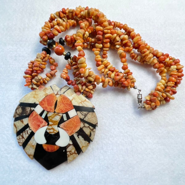 Tiger Coral and Sponge Coral Lion Pendent Necklace by Lee Sands