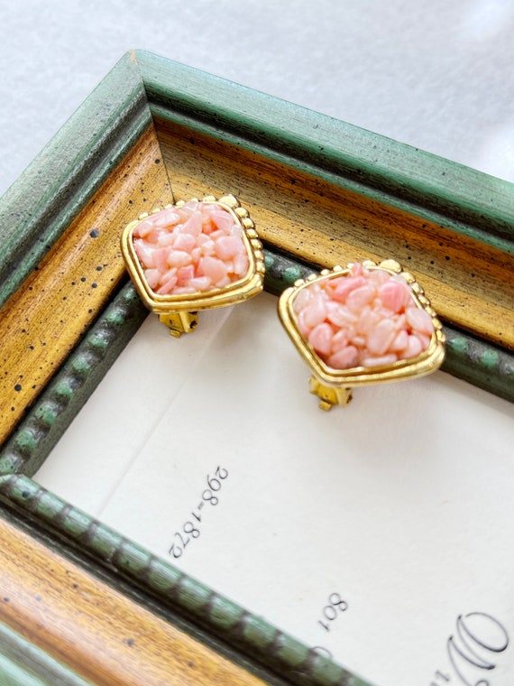 Angel Skin Coral Chips Clip On Gold Tone Earrings - image 2
