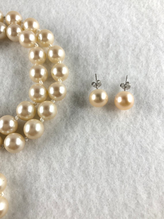 Faux Glass Pearl Necklace with Real Pearl Earrings - image 1