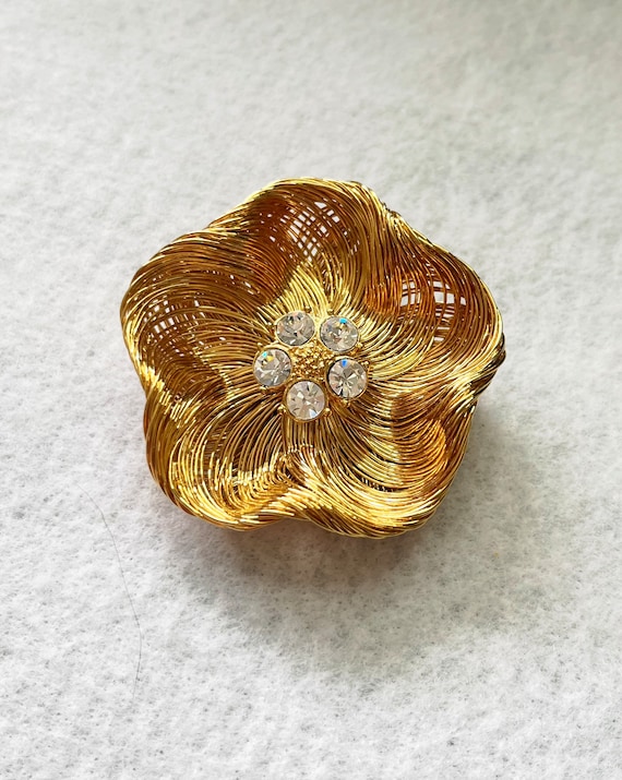 Statement Wired Flower with Clear Rhinestones Cen… - image 1