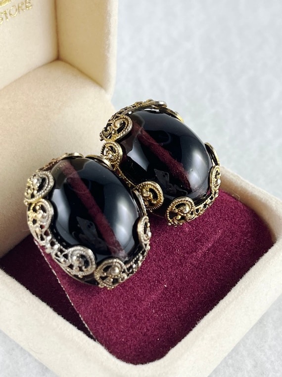 Vintage Gold Tone and Purple Clip On Earrings by … - image 1