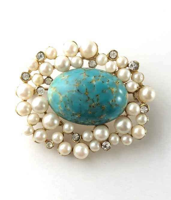 Vintage Czech Hubbell Glass and Faux Pearls and R… - image 1