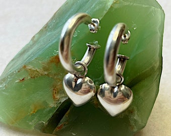 Sterling Silver Hoops with Detachable Heart Dangles Earrings