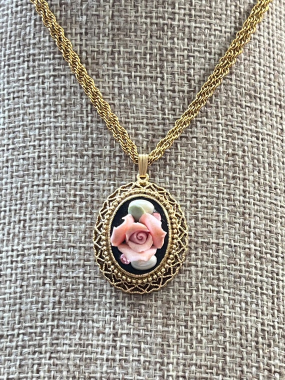 Ceramic Pink Rose Pendant Choker by 1928 - image 3