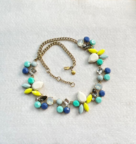 Retired J Crew Faceted Necklace in Blues and Green