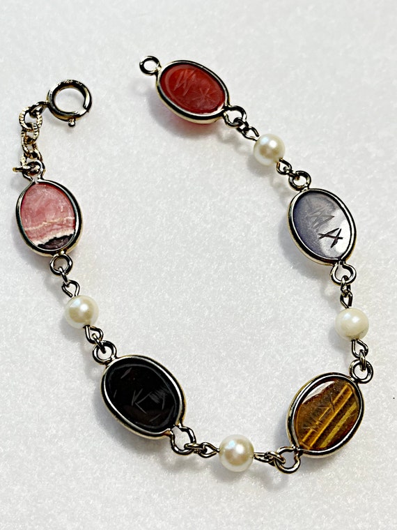 Vintage Scarabs and Real Pearls Bracelet - image 7
