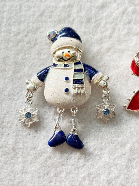 Snowman and Red Bow with Bells Christmas Brooches - image 2