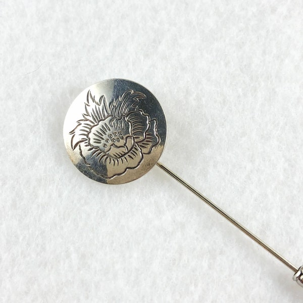 Sterling Silver Etched Floral Stick Pin by KIRK