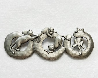 Large Pewter Brooch with Cats by JJ (Jonette Jewelry)