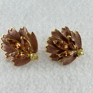 Fall Leaf with Colorful Rhinestones Clip On Earrings