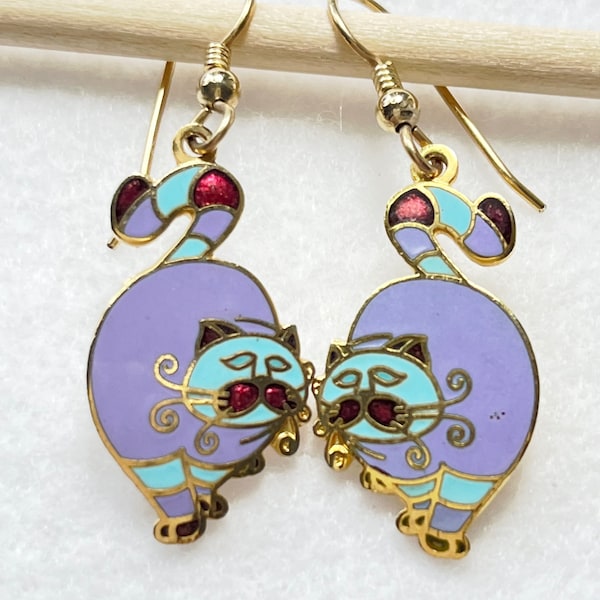 Dangle Purple and Blue Cat Earrings by Barbara Lavallee