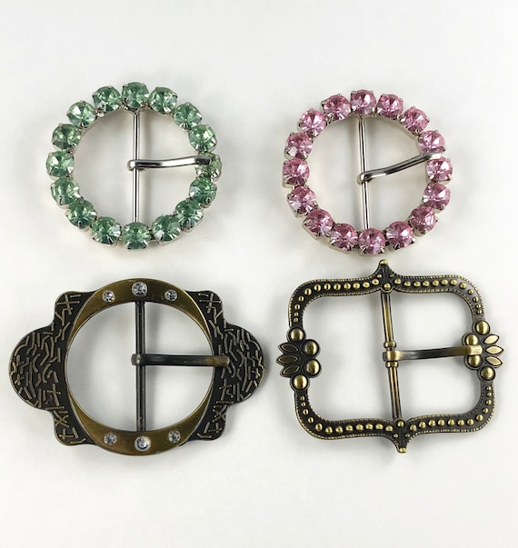 Vintage Belt Buckles: Rhinestone & Antique Bronze, Set of 4  display picture 1