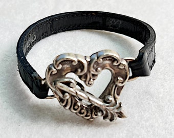 Silver Tone and Black Leather Shooting Heart Bracelet by Brighton  Retired