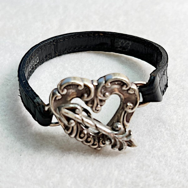 Silver Tone and Black Leather Shooting Heart Bracelet by Brighton  Retired